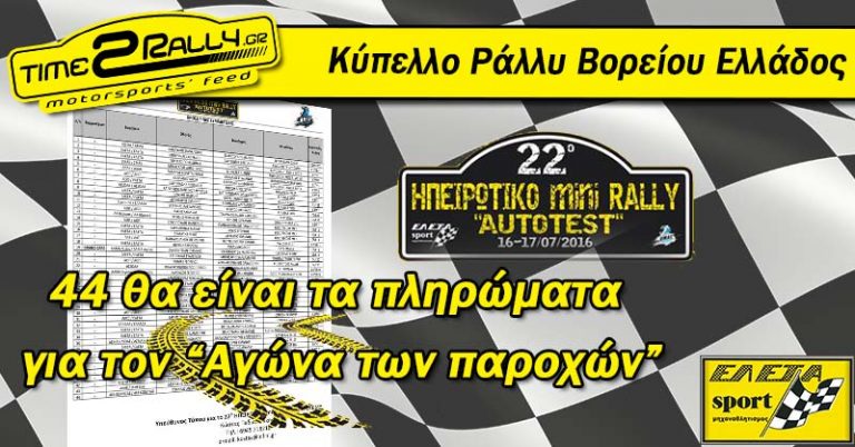 44 είναι τα πληρώματα για το 22ο ΗΠΕΙΡΩΤΙΚΟ mini RALLY “AUTOTEST”